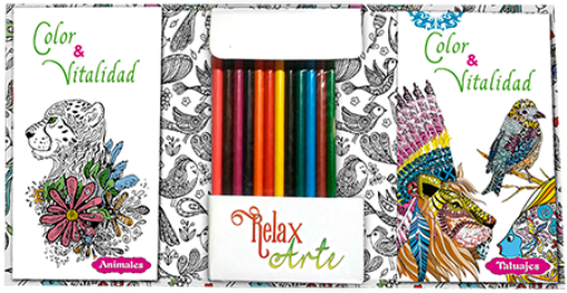 Imagen de Libro para pintar y relajarse Kit de Arte con 12 lapices de colores titulo Color & Vitalidad &