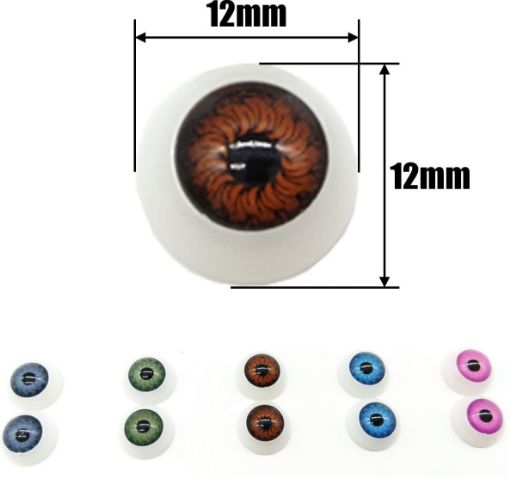 Imagen de Ojos realistas de plastico redondos de 12mms para peluches y munecos x10 unidades colores surtidos 