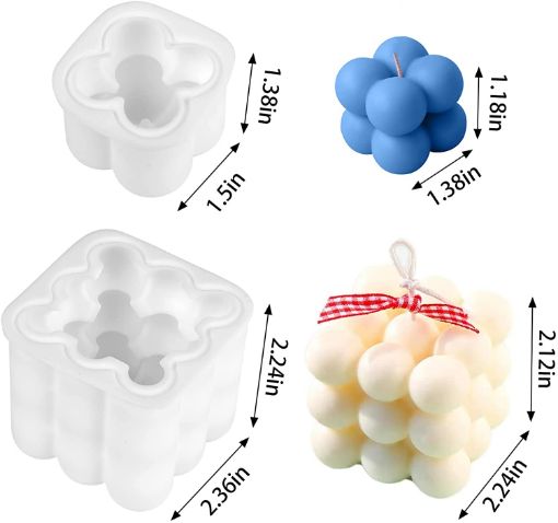 Imagen de Set de 2 Moldes de silicona para velas yjabones modelo cubo 3D panal burbujas Set de 2 medidas diferentes