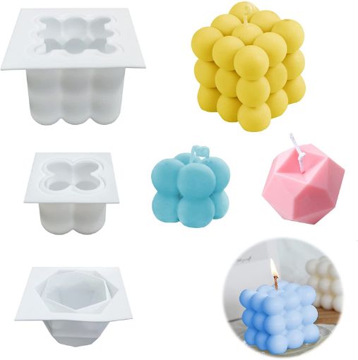 Imagen de Set de 3 moldes de silicona para velas y jabones cubo 3D set de 3 modelos diferentes