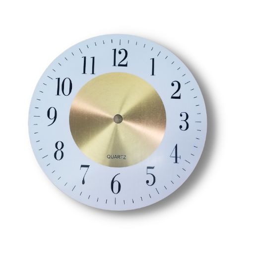Imagen de Cuadrante metalico esfera para reloj de 20cms modelo blanco con centro dorado y numeros latinos
