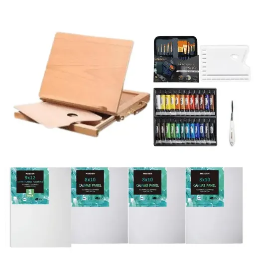 set premium 41 elementos para pintar acrilico meeden incluye valija 24 acrilicos set 10 pinceles 0