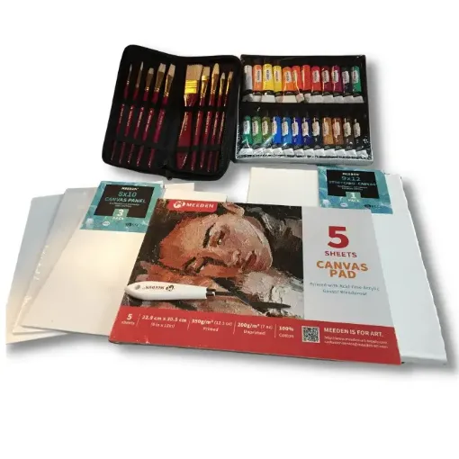 set premium 40 elementos para pintar al oleo meeden incluye 24 colores 4 lienzos 10 pinceles 0