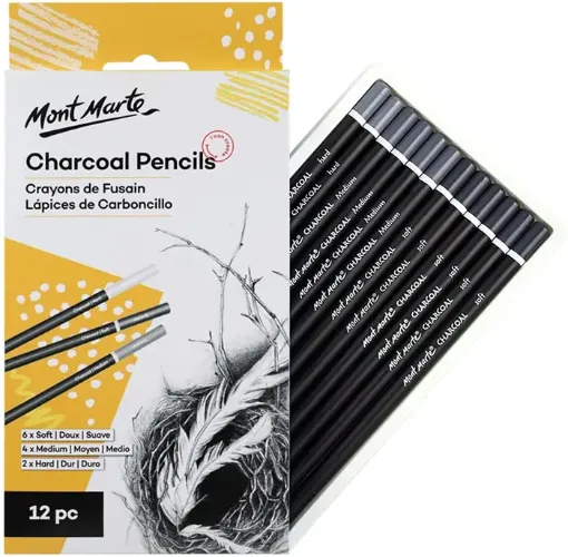 set 12 lapices carbonilla 3 grados carboncillo charcoal pencil signature mont marte 0