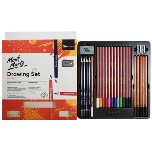 set dibujo 24 piezas drawing set mont marte incluye lapices pastel carbon grafito 0