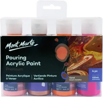 pintura acrilica para vertido arte fluido pouring premium mont marte set 4 colores x120ml coral 0