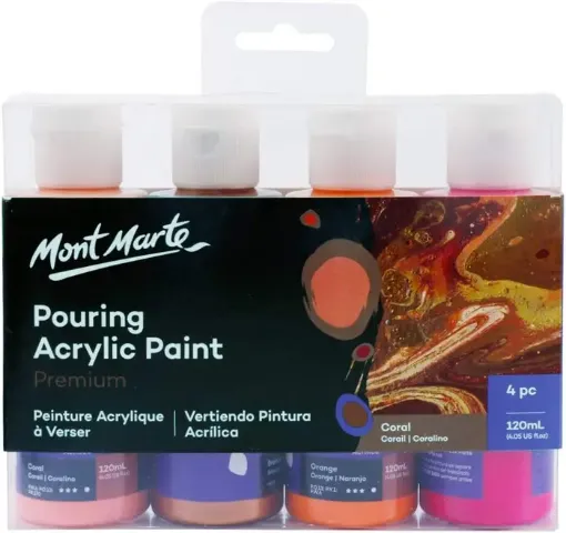 pintura acrilica para vertido arte fluido pouring premium mont marte set 4 colores x120ml coral 0