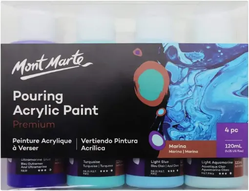 pintura acrilica para vertido arte fluido pouring premium mont marte set 4 colores x120ml marina 0
