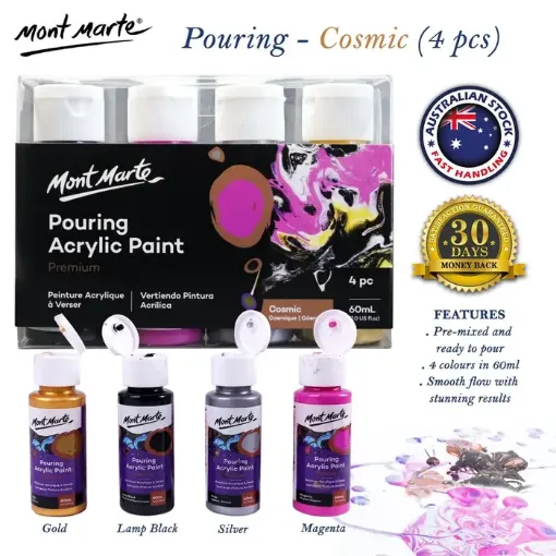 pintura acrilica para vertido arte fluido pouring mont marte set 4 colores x60ml cosmic 0