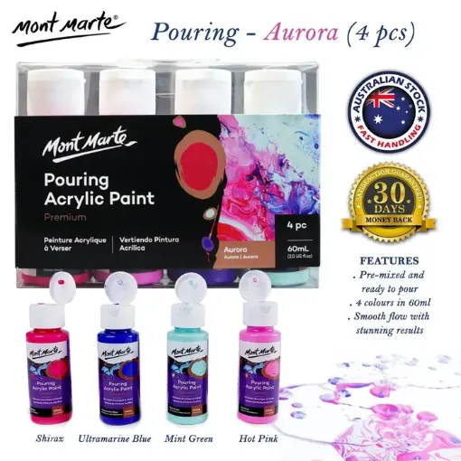 pintura acrilica para vertido arte fluido pouring mont marte set 4 colores x60ml aurora 0