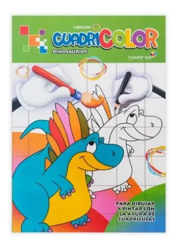 libro para colorear infantil coleccion cuadricolor 16pag 20x28cm editorial betina tapa dinosaurios 0