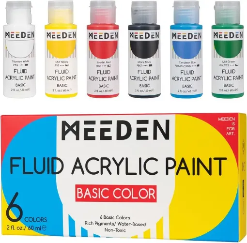 set 6 pinturas acrilicas 60ml meeden acrilico fluido x6 colores basicos 0