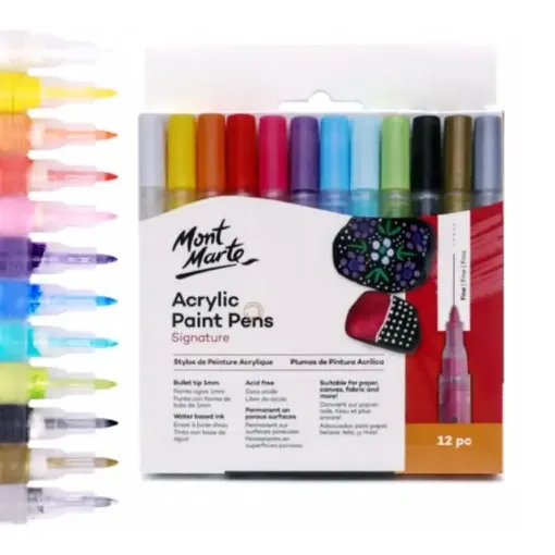 set 12 marcadores tinta acrilica punta fina signature mont marte x12 colores brillantes 0